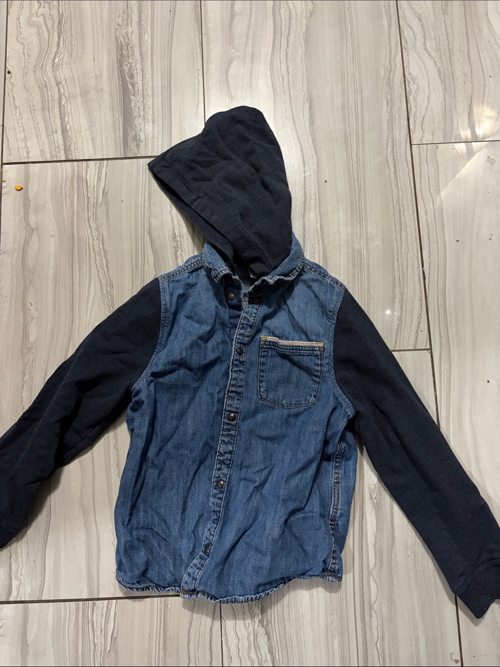Kids H&M Two-Tone Denim Hooded Jacket - Light Blue & Navy